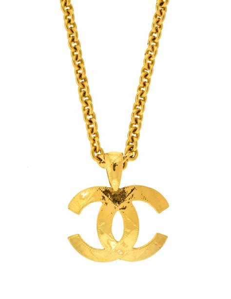 Chanel Vintage Gold Quilted Cc Logo Pendant Necklace From Amarcord