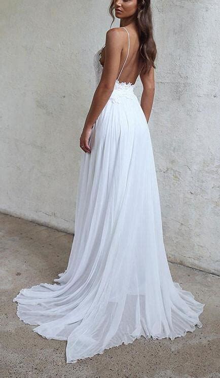 Cheap White Lace Wedding Dressbeach Wedding Dresa Line V Neck Prom