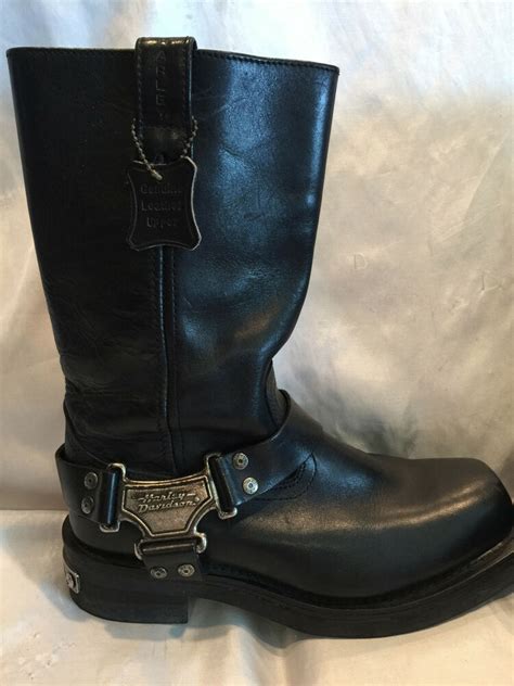 Pre Owned Harley Davidson Mens Black Leather Harness Boots Motorcycle