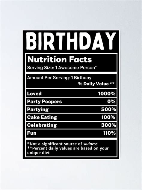 Birthday Funny Nutrition Facts Poster For Sale By Uponstars Redbubble