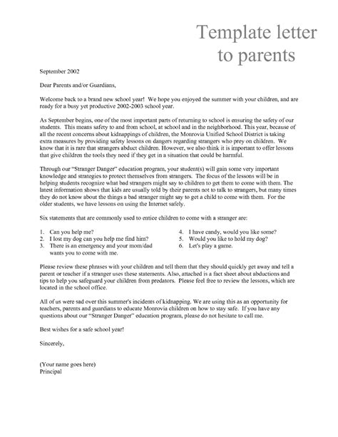 Letter To Parents Template From Teachers Notes To Parents Dear Parents