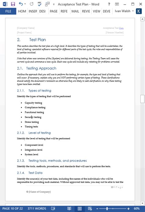 acceptance test plan template ms word templates forms