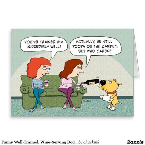 Funny Well Trained Wine Serving Dog Birthday Card Dog