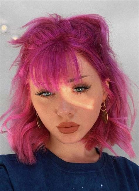 Pink Hair Styles And Hair Color Shades For Women 2019 Dark Pink Hair Pink Short Hair Hot Pink