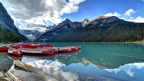 Canoes On Lake Louise Banff Canada Uhd 4k Wallpapers Pixelzcc