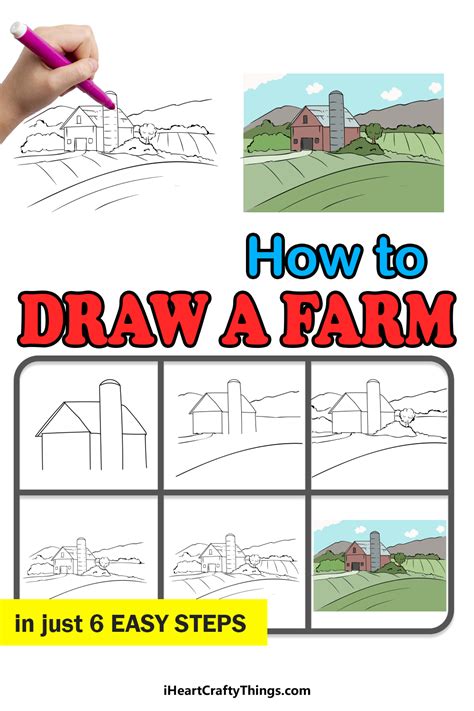 Farm Drawing How To Draw A Farm Step By Step