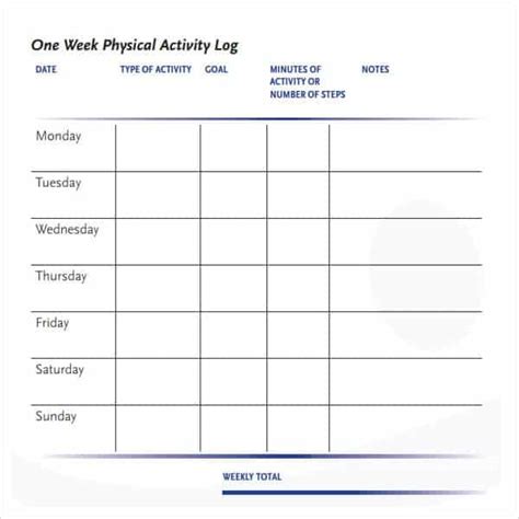 Blank Printable Daily Activity Log