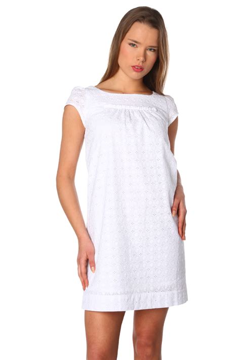 Robe courte en coton tissé avec broderie anglaise. Robe en broderie anglaise doublée en coton femme - Acheter ...