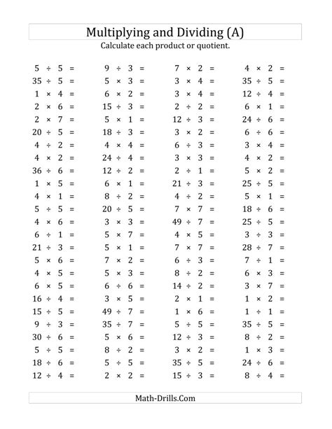 Some of the worksheets displayed are five minute timed drill with 100, multiplication facts to 100 a, multiplication facts work, math resource studio, math drill, minute marker 1 2 3 4 5 subtraction facts 0 12, math. 100 Horizontal Multiplication/Division Questions (Facts 1 ...