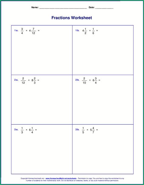 Dividing Fractions And Whole Numbers Worksheet
