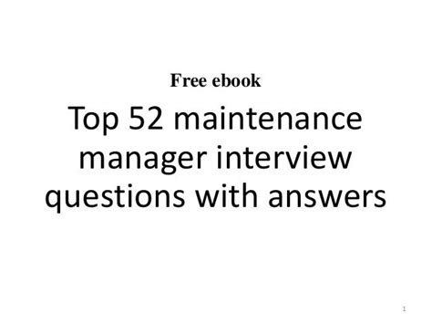 Top 10 Maintenance Manager Interview Questions And Answers