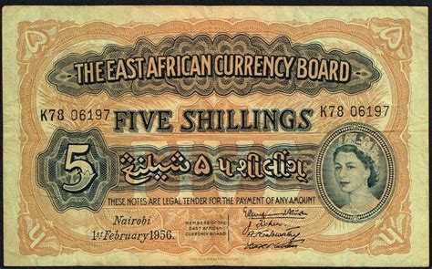 East Africa 5 Shillings 1st Feb 1956 Pick 33 East African Currency