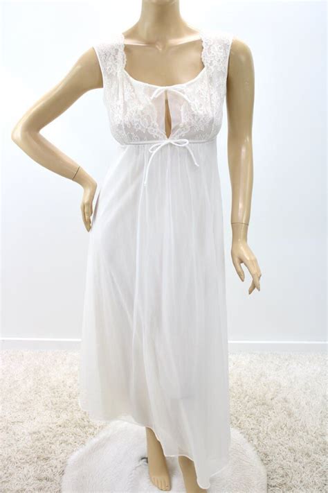 Vintage Shadowline Long White Nightgown Double Nylon Gem