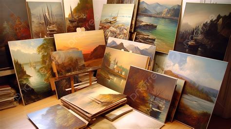 Some Paintings And Paintings On A Wood Table Background Pictures To
