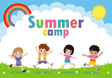 Premium Vector Kids Summer Camp Banner With Happy Children Doing