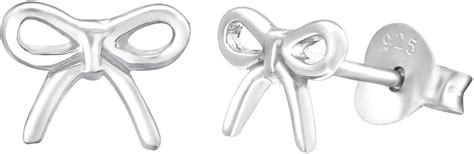 Amazon Com 925 Sterling Silver Classic Ribbon Bow Stud Earrings