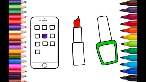 Pin about coloring pages on art education. How to Draw and Color iPhone Lipstick and Accessories for ...