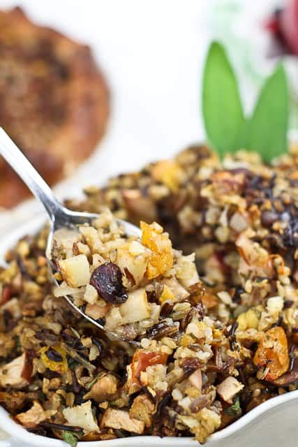 Whether you like turkey dressing recipes or stuffing recipes, no holiday meal is complete without this essential turkey side dish. Brown and Wild Rice Turkey Stuffing with Chestnuts and Dried Fruits • The Healthy Foodie