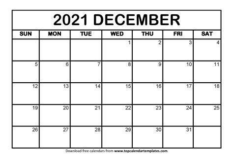 Printable December 2021 Calendar Printable Blank Calendar Template
