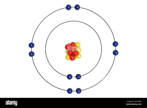 Neon Atom Bohr Model With Proton Neutron And Electron 3d Illustration