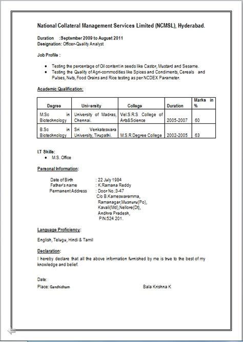 A good cv format for fresher must be backed by sound resume keywords. Resume Format For Fresher Chemist : Cv Format For Bsc 2 Resume Format Download Cv Format Resume ...