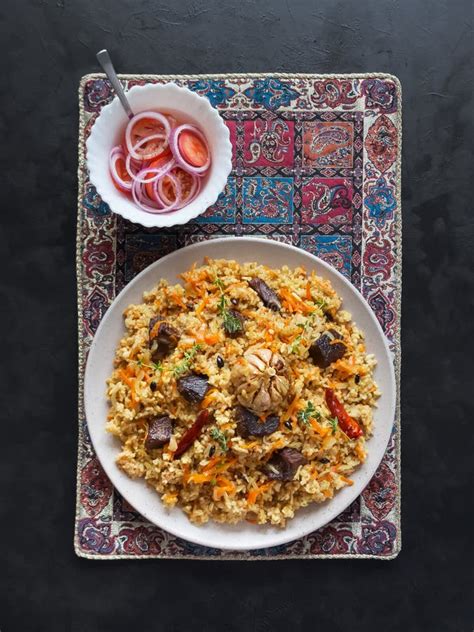 Lamb Pilaf With Rice Asian Cuisine Top View Stock Image Image Of