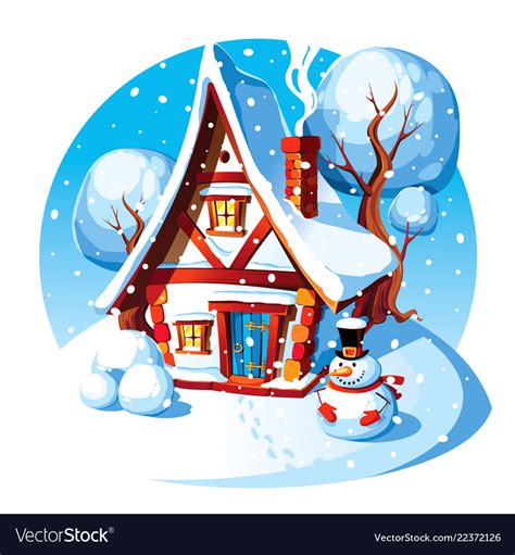 Rustic Stone House Winter Landscape Royalty Free Vector