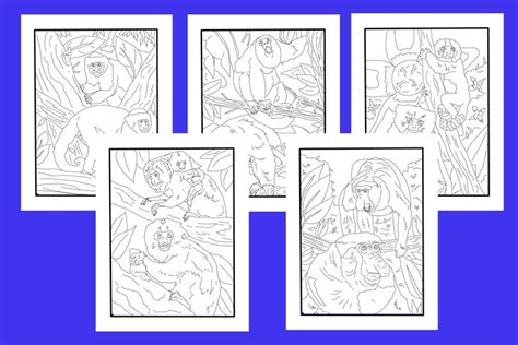 Monkeys 5 Pack Of Coloring Pages Etsy Monkey Coloring Pages