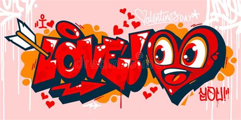 Abstract Graffiti Style I Love You With Hearts Text Lettering Vector