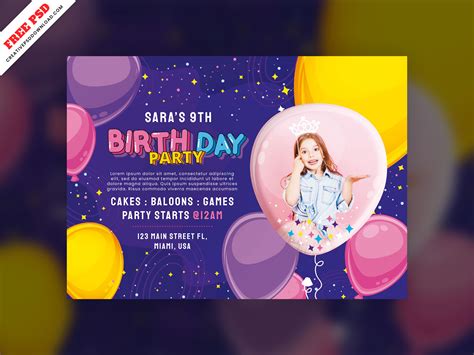 Birthday Party Invitation Card Freebie Psd Free Download Free