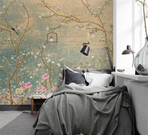 Vintage Chinoiserie Wallpaper With Birds Floral Ancient Wallpaper Non