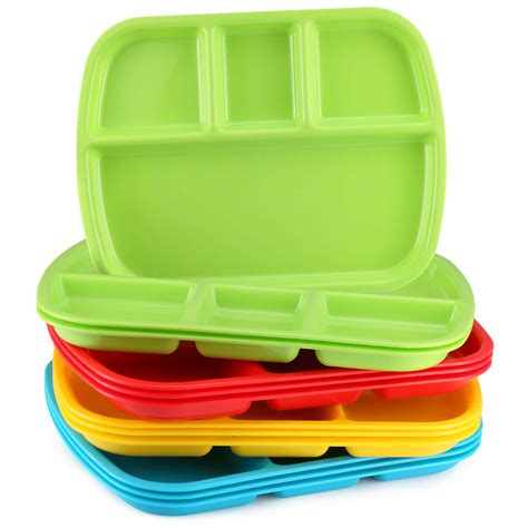 4 Compartment Divided Plastic Kids Tray Set Of 12 Plastic Lunch Trays