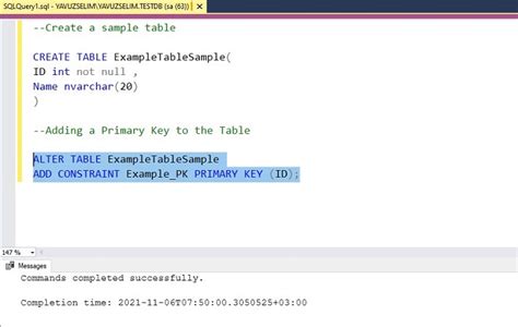 Adding Primary Key To Table In SQL Server MSSQL Query