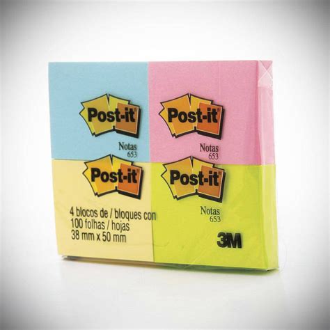 Post It Neon Cores 100 Folhas 4 Blocos 38x50mm 3M em Promoção na