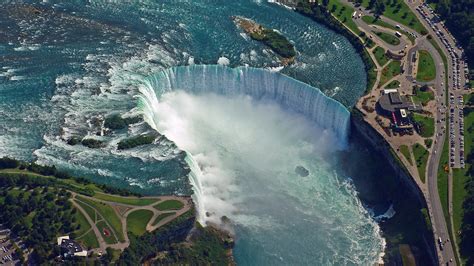 Aerial View Of Niagara Falls Ontario Canada And New York Usa Border