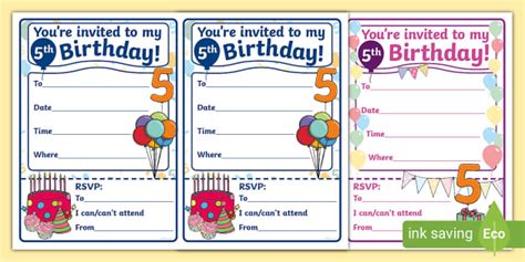 Free Printable 5th Birthday Invitations