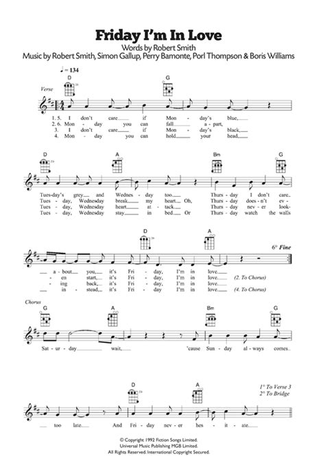 Friday Im In Love Sheet Music By The Cure Ukulele 120309