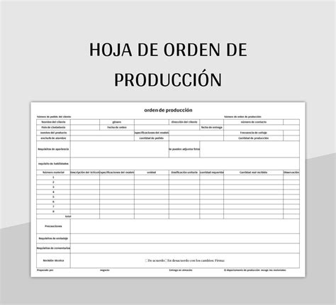 Plantilla De Formato Excel Hoja De Orden De Producción Y Hoja De