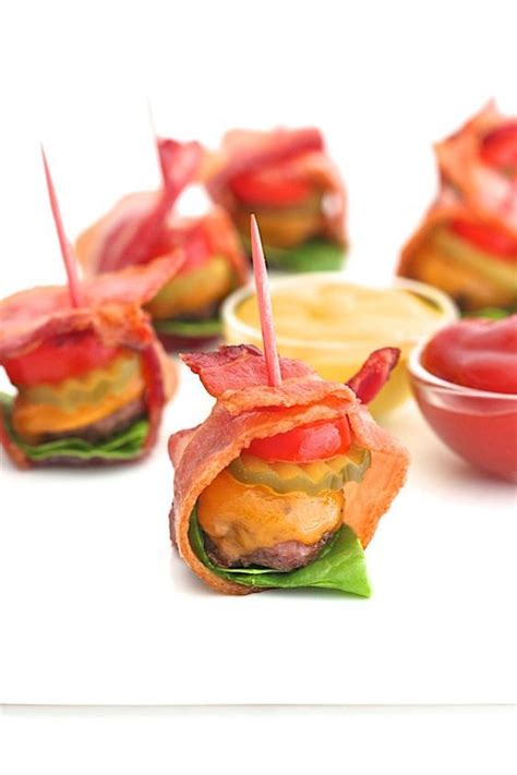 Bacon Wrapped Cheeseburger Bites Healthy Superbowl Snacks Bacon