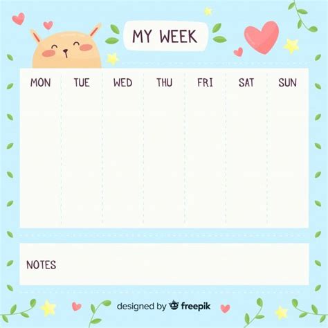 Cute Hand Drawn Weekly Schedule Template Free Vector Notes Planner