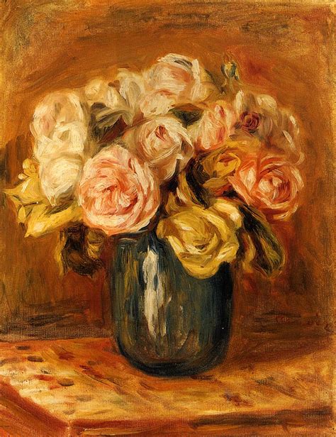 Roses In A Blue Vase C1906 Pierre Auguste Renoir