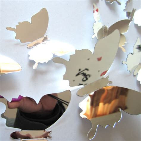12pcsset New Arrive Mirror Sliver 3d Butterfly Wall Papers Party