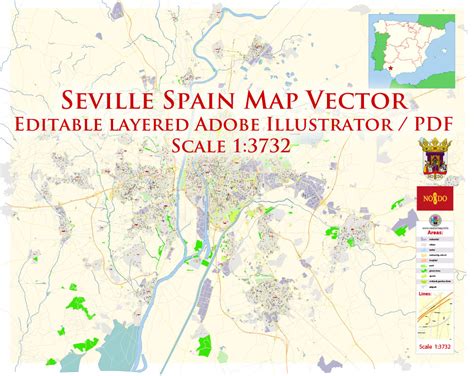 Seville Spain Pdf Map Vector Exact City Plan High Detailed