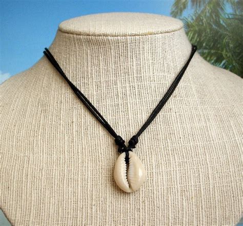 Cowrie Shell Necklace Mens Jewelry Ajustable Black Or Etsy