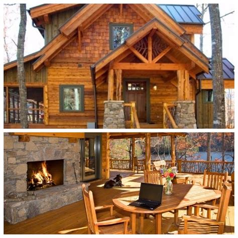 Log And Timber Retreat With Large Porch Log Cabin Porch Cabin Porch