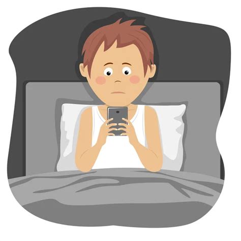 Teenager Girl Uses Smartphone Sitting In Bed At Night — Stock Vector