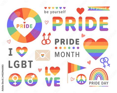 pride lgbt icon vector set of lgbtq stickers doodles with heart rainbow love pride flag