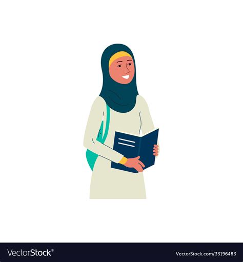 Muslim Girl Student In Hijab Character Flat Vector Image