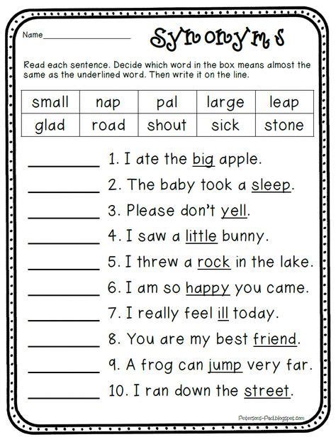 Synonym Sentence Worksheet For Kindergarten