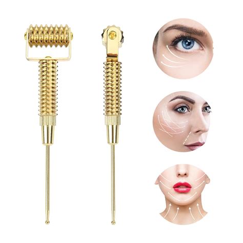 Facial Derma Roller Gold Microneedle Wrinkle Removal Slimming Massage Dermaroller Copper Ear